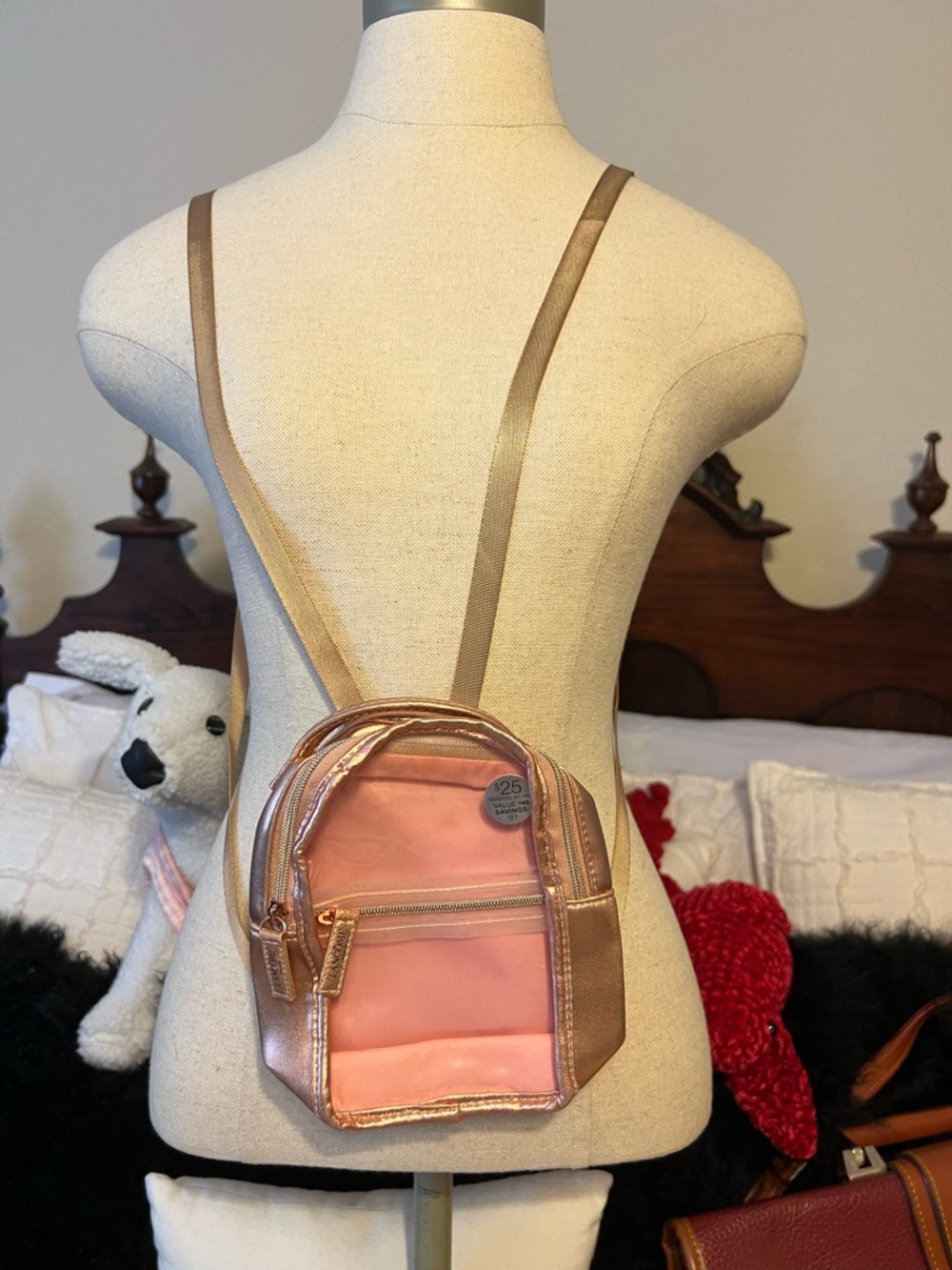 Lancome Rose Gold Mini Backpack with Pink Panel